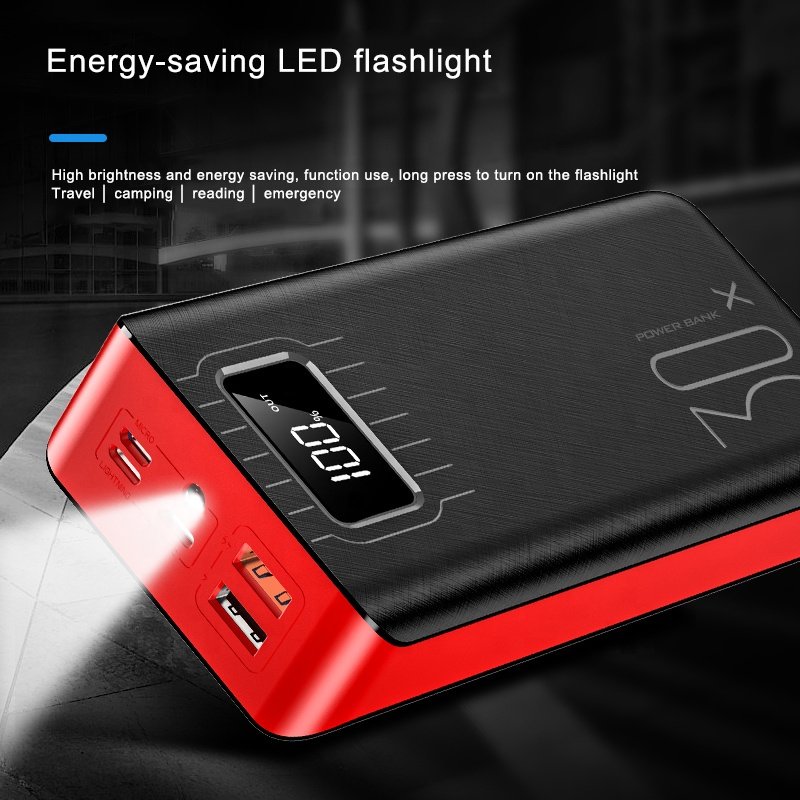 20000mAh External Battery Power Bank Dual USB With LED Flashlight Red Black