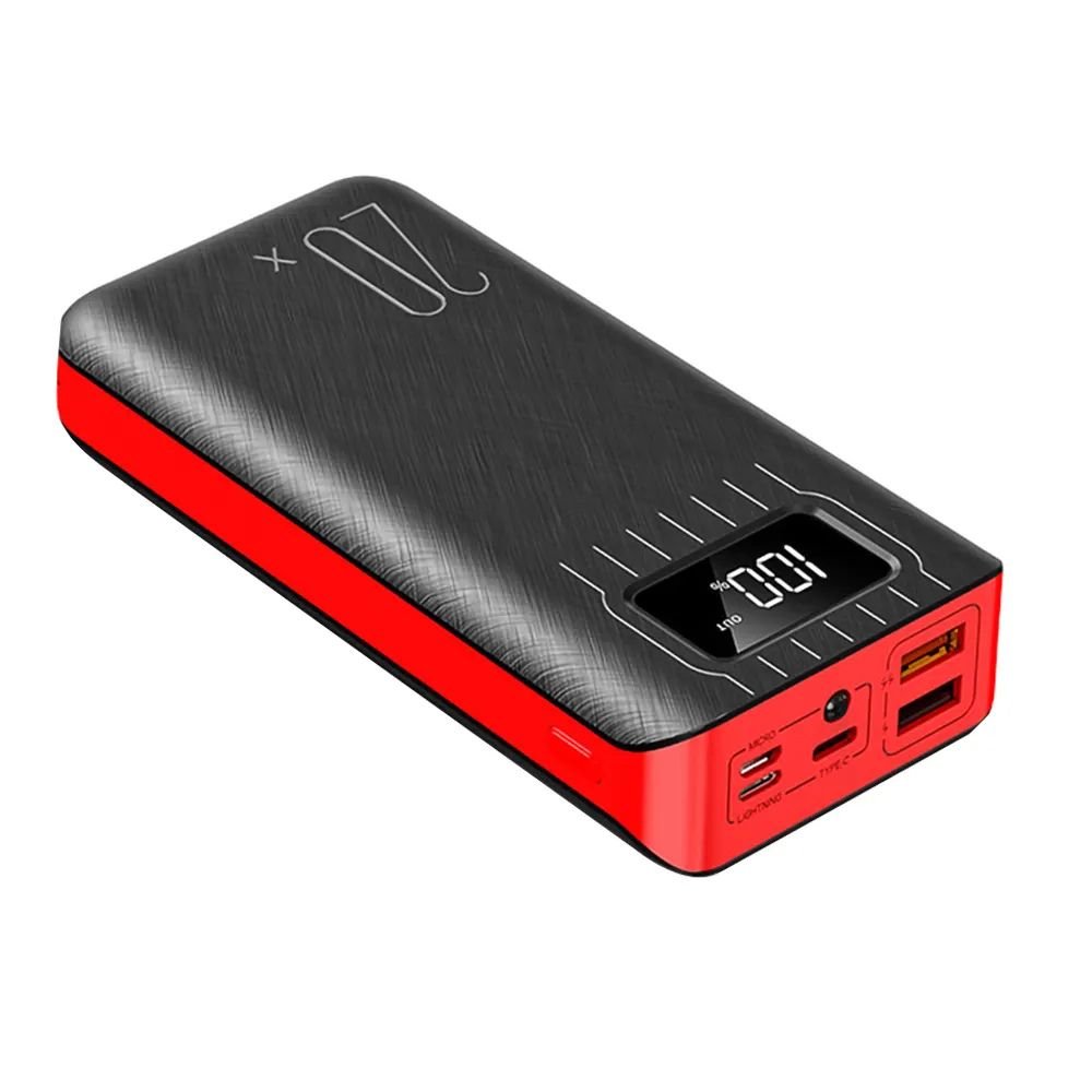 20000mAh External Battery Power Bank Dual USB With LED Flashlight Red Black