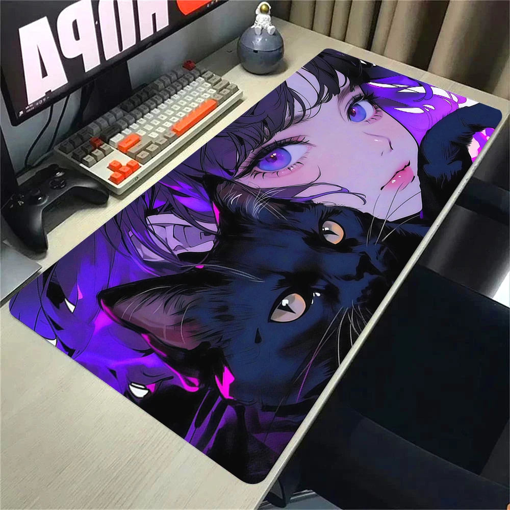 Anime Gaming Desk Mat – Mouse Pad, Kawaii Girl & Cat Design, Smooth Control Surface