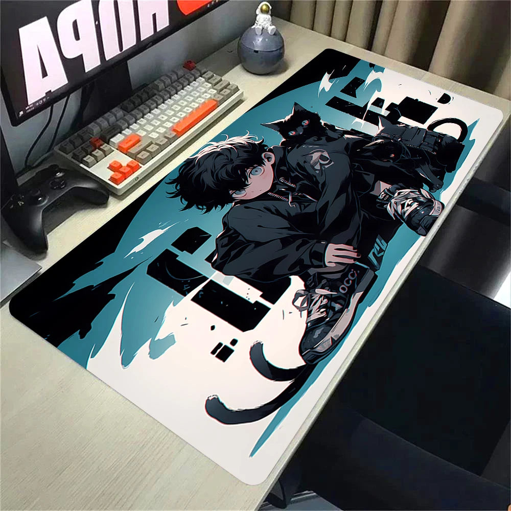 Anime Gaming Desk Mat – Mouse Pad, Kawaii Girl & Cat Design, Smooth Control Surface