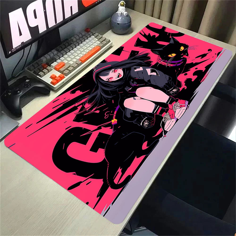 Anime Gaming Desk Mat – Mouse Pad, Kawaii Girl & Cat Design, Smooth Control Surface