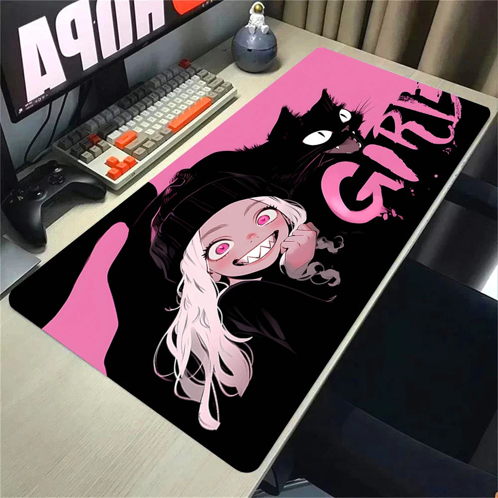 Anime Gaming Desk Mat – Mouse Pad, Kawaii Girl & Cat Design, Smooth Control Surface